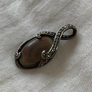 Silver plated Pendant with Black Gem